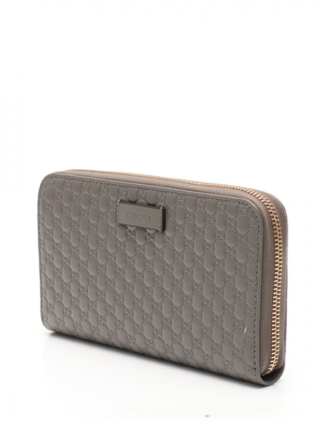 グッチ GUCCI ラウンドファスナー長財布 マイクログッチシマ グレー  