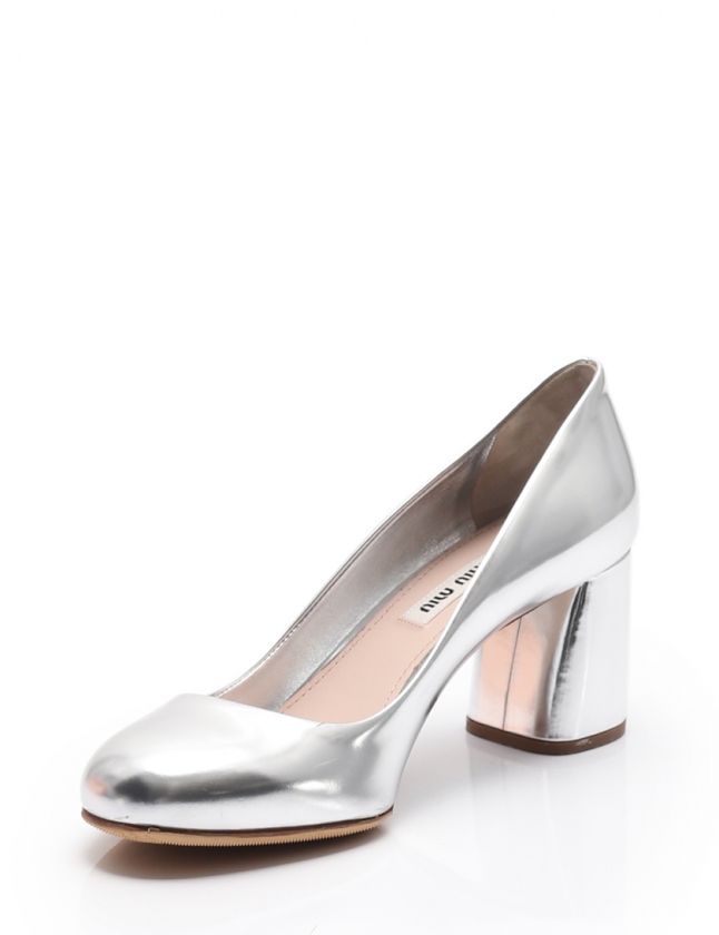 ミュウミュウ miumiu パンプス ヒール シルバー 37.5 シューズ 24.5cm 