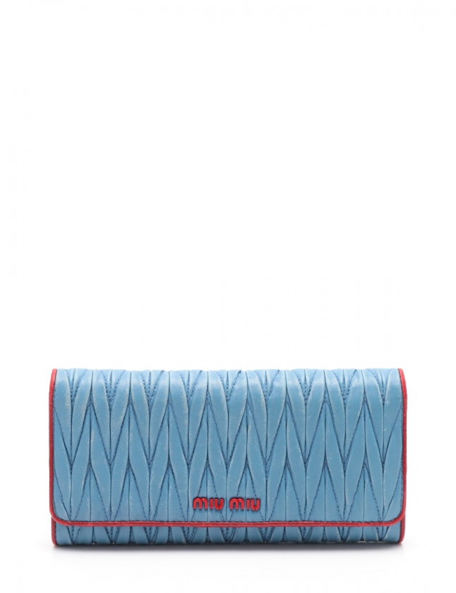 ミュウミュウ miumiu 二つ折り長財布 マテラッセ 水色 赤 小物 レザー 