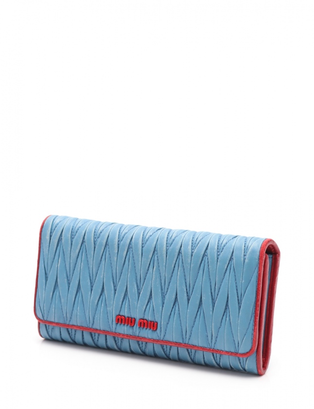 ミュウミュウ miumiu 二つ折り長財布 マテラッセ 水色 赤 小物 レザー  