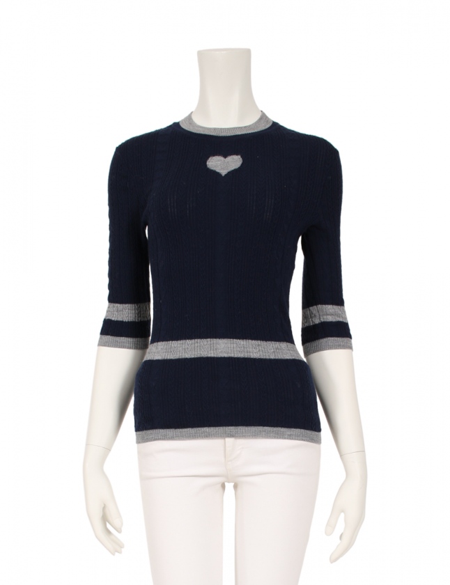 シャネル CHANEL ニット セーター プルオーバー ネイビー グレー 34  