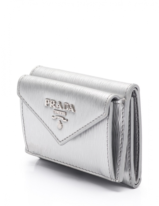 プラダ PRADA 三つ折り財布 コンパクトウォレット シルバー 小物  