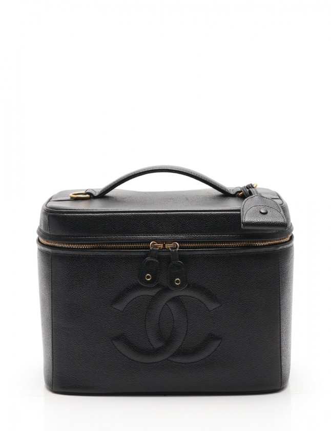 シャネルココマーク 2WAY 黒キャビアスキンバニティバッグショルダー付