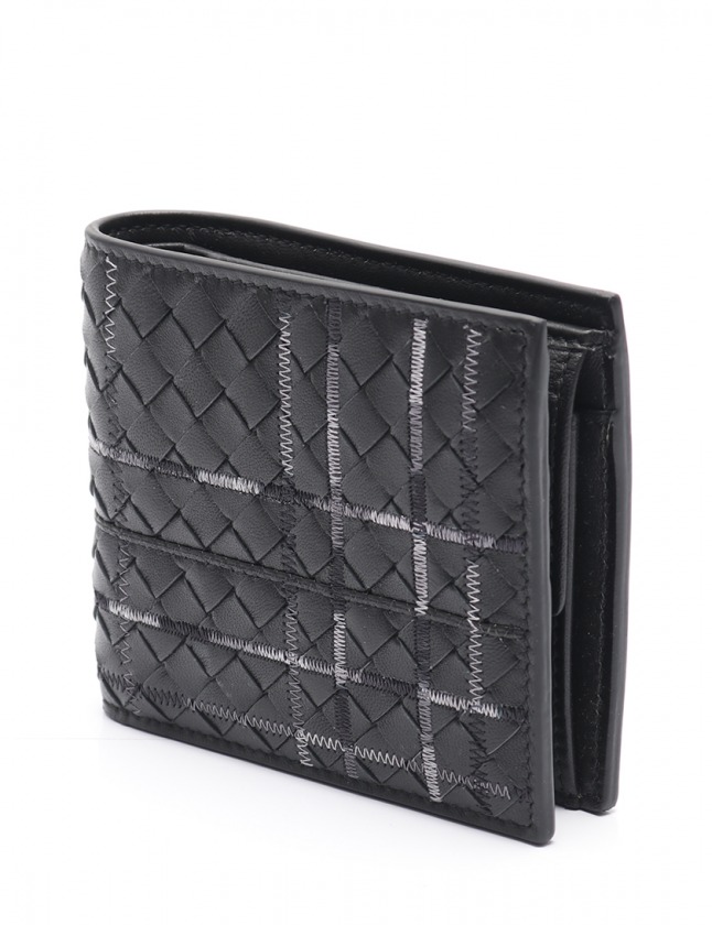 ボッテガヴェネタ Bottega Veneta 二つ折り財布 イントレチャート ステッチ 黒 ネイビー 白 小物 レザー レディース 114 ベクトルパーク