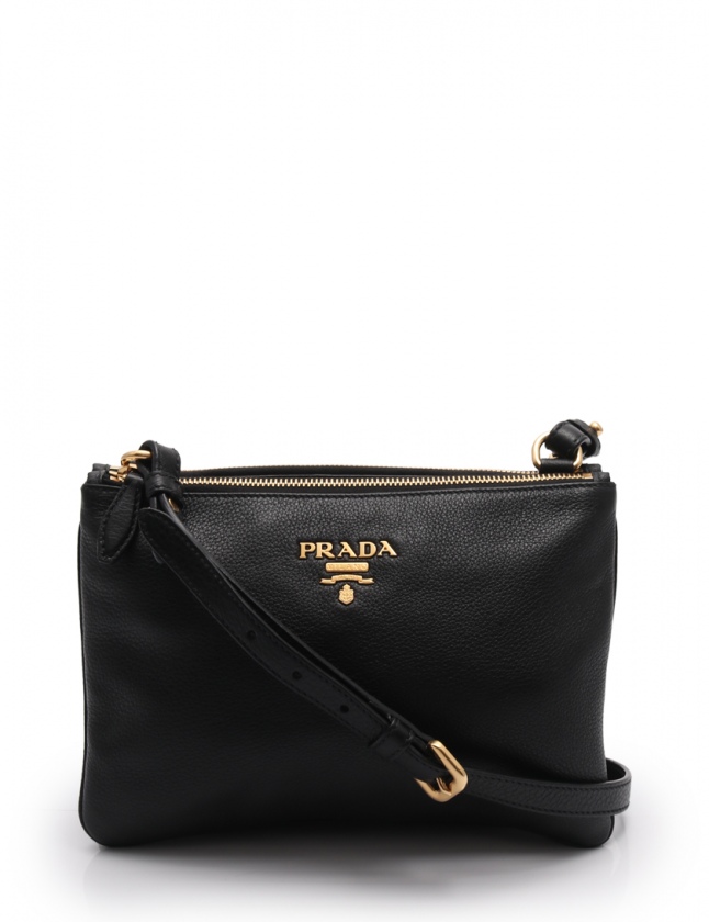 美品 PRADA プラダ パンチング ポーチ付き ブラック 黒 レザー トート  