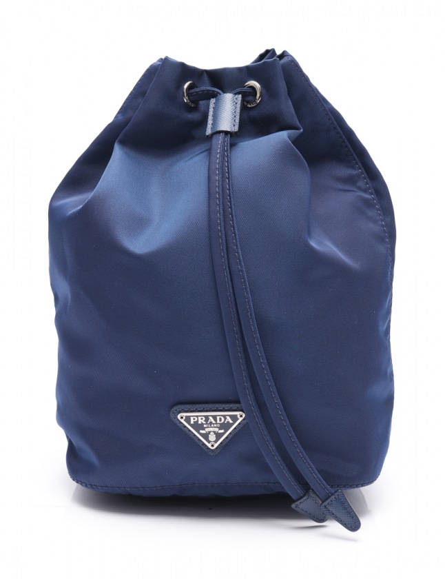 プラダ PRADA 巾着ポーチ ネイビー 小物 ナイロン レザー 1NA369 