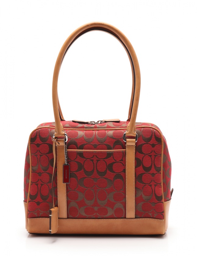 コーチ COACH ショルダーバッグ シグネチャー 赤 茶 6097 キャンバス 