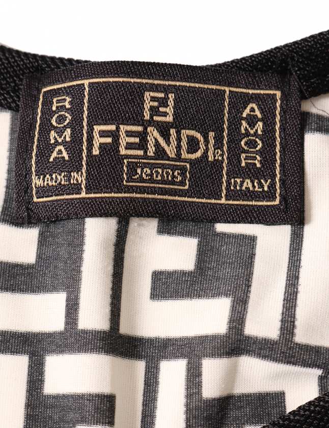 本日消します！FENDI　フェンディ ズッカ柄 　ミニワンピース ノースリー38 フェンディ FENDI ワンピース ズッカ 黒 白 38 ノースリーブ