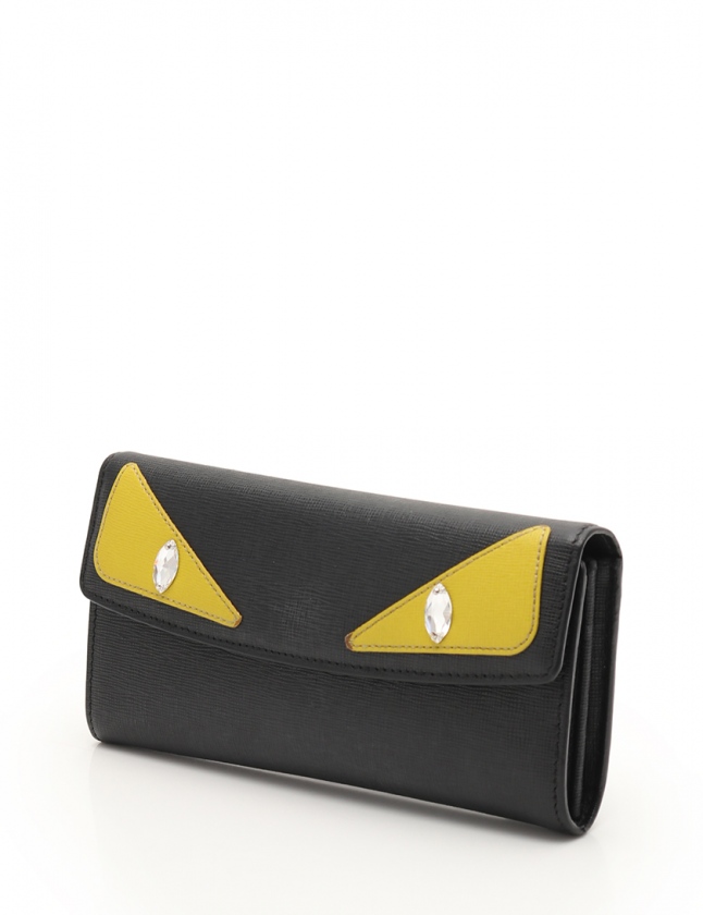 フェンディ FENDI 二つ折り長財布 モンスター バッグバグズ 黒 黄 小物  