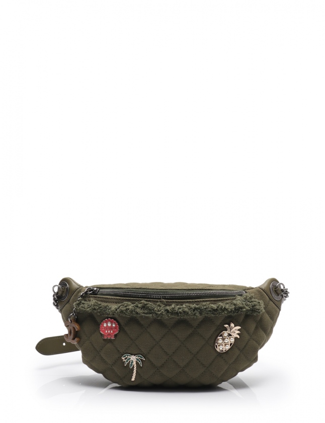 シャネル Chanel チェーンボディバッグ マトラッセ ウエストバッグ カーキ 8617 キャンバス レザー フェイクパール ヴィンテージ加工 17クルーズコレクション レディース 114 ベクトルパーク