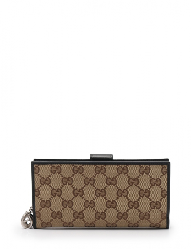 グッチ GUCCI 二つ折り長財布 GGキャンバス ベージュ 黒 小物 