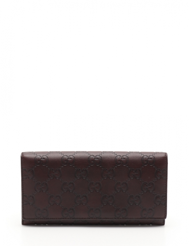 グッチ GUCCI 二つ折り長財布 グッチシマ 茶 小物 レザー 146229  