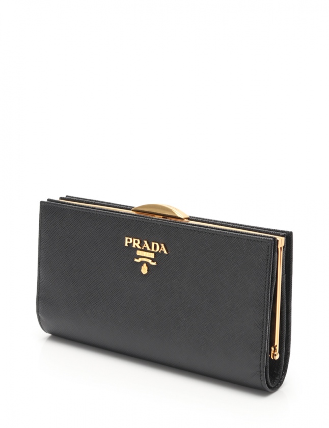 プラダ PRADA 長財布 黒 小物 サフィアーノレザー 1ME002 がま口 
