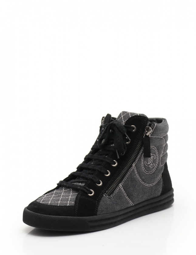 シャネル CHANEL ハイカットスニーカー ココマーク グレー 黒 38 
