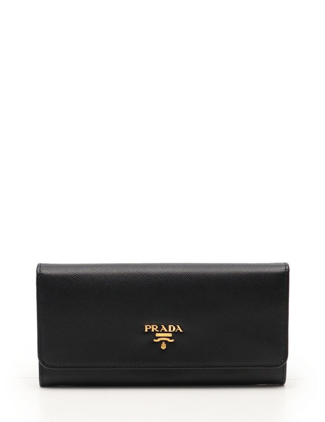 プラダ PRADA 二つ折り長財布 黒 小物 サフィアーノレザー