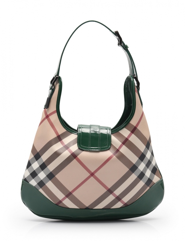 バーバリー BURBERRY ショルダーバッグ チェック柄 ライトベージュ 緑  