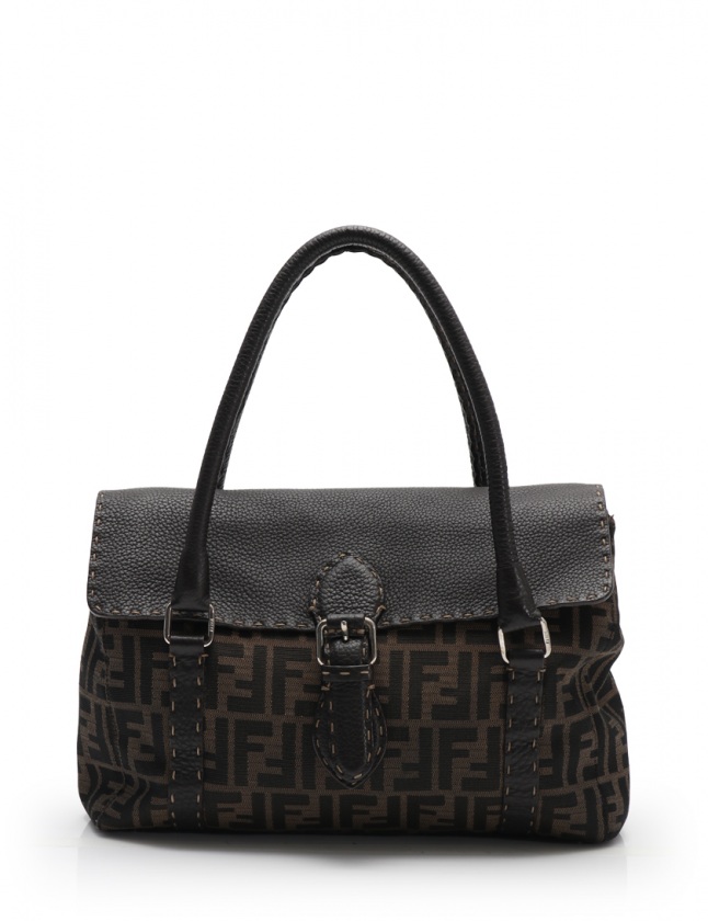 フェンディ FENDI ハンドバッグ ズッカ柄 セレリア リンダバッグ 茶 黒