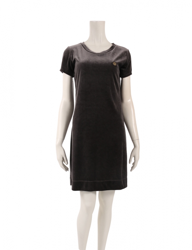 グッチ GUCCI ワンピース ベロア ダークグレー S 半袖 ミニ丈 ワン  