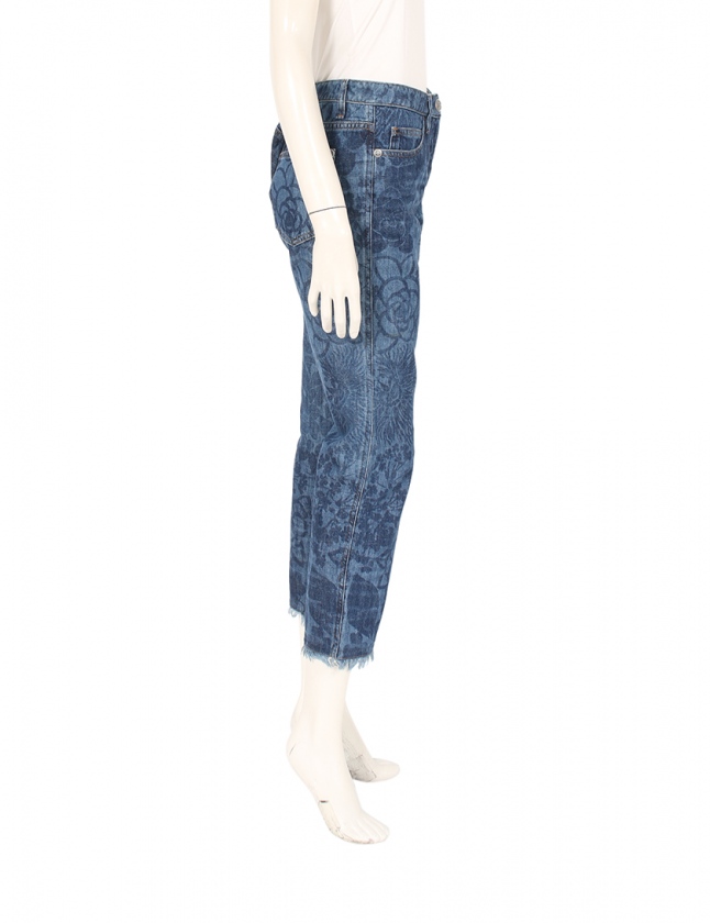 シャネル CHANEL デニムパンツ ジーンズ カメリアプリント ネイビー 38 