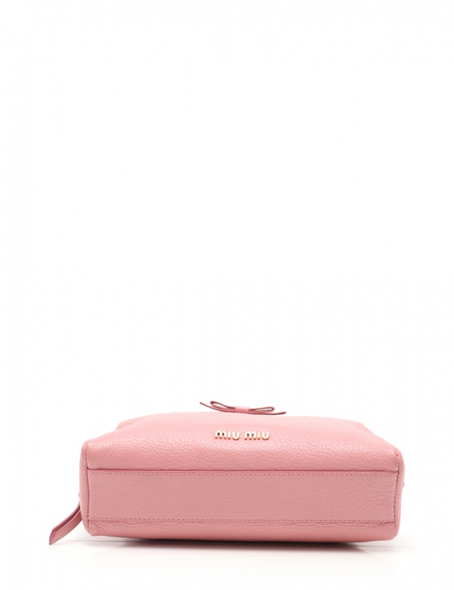 ミュウミュウ miumiu 化粧ポーチ ピンク 小物 レザー 5ND010 リボン 