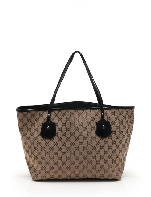 グッチ GUCCI トートバッグ GGキャンバス ベージュ 茶 黒 211975 