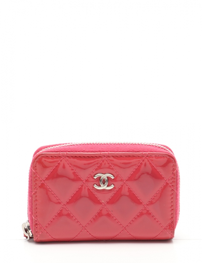 シャネル CHANEL コインケース マトラッセ ピンク 小物 エナメルレザー 