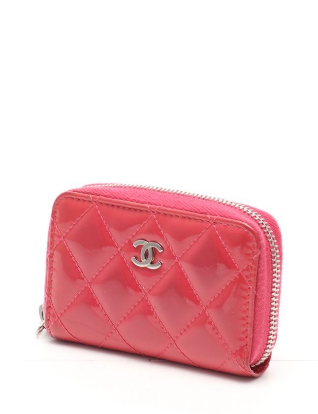 シャネル CHANEL コインケース マトラッセ ピンク 小物 エナメルレザー 