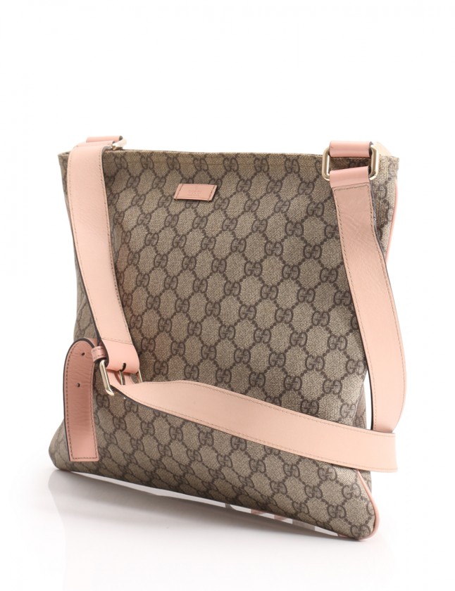 グッチ GUCCI ショルダーバッグ GGプラス 茶 ピンク 201446 PVC 