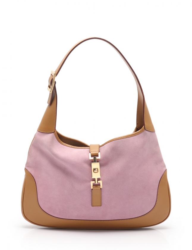 グッチ GUCCI ショルダーバッグ ジャッキー ピンク 茶 スエード レザー 