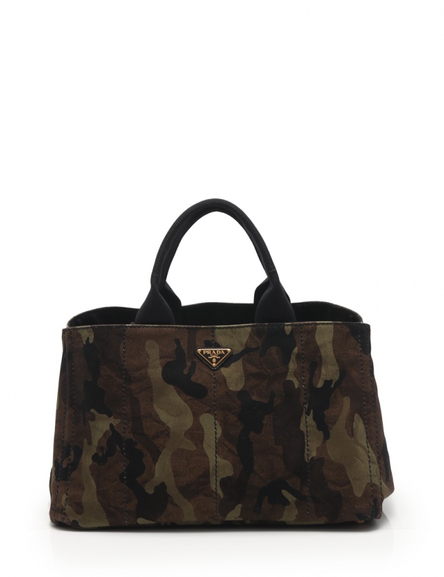 プラダ PRADA トートバッグ カナパ カモフラ 迷彩柄 カーキ 茶 黒 