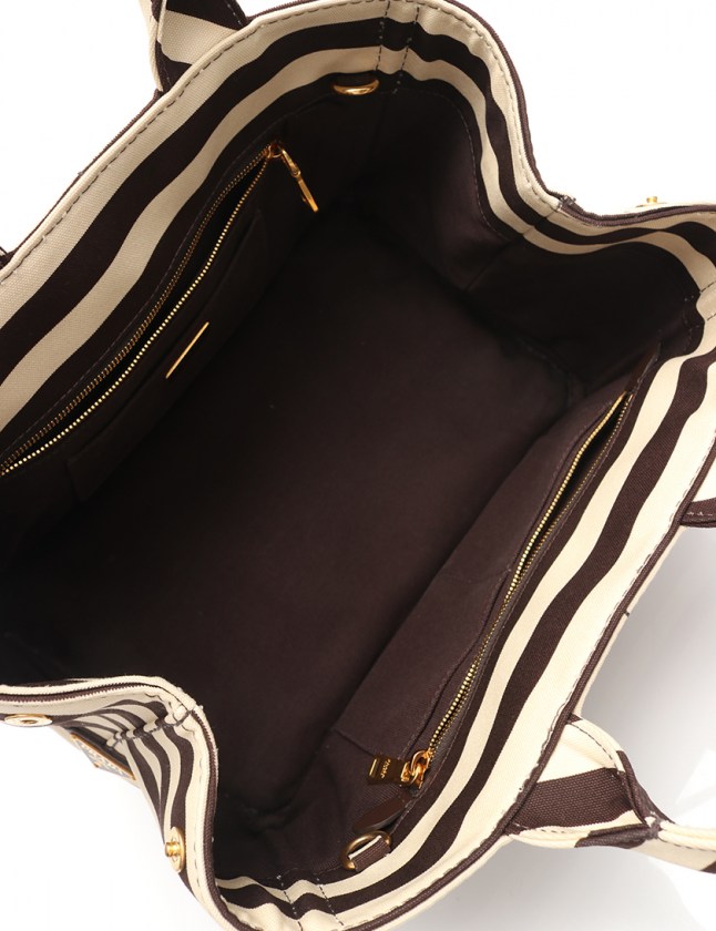 PRADAプラダトートバッグ CANAPA B2642B ダークブラウンボーダー PRADA(プラダ) / トートバッグ/カナパ/トート/鞄/ブラウン/キャンバス