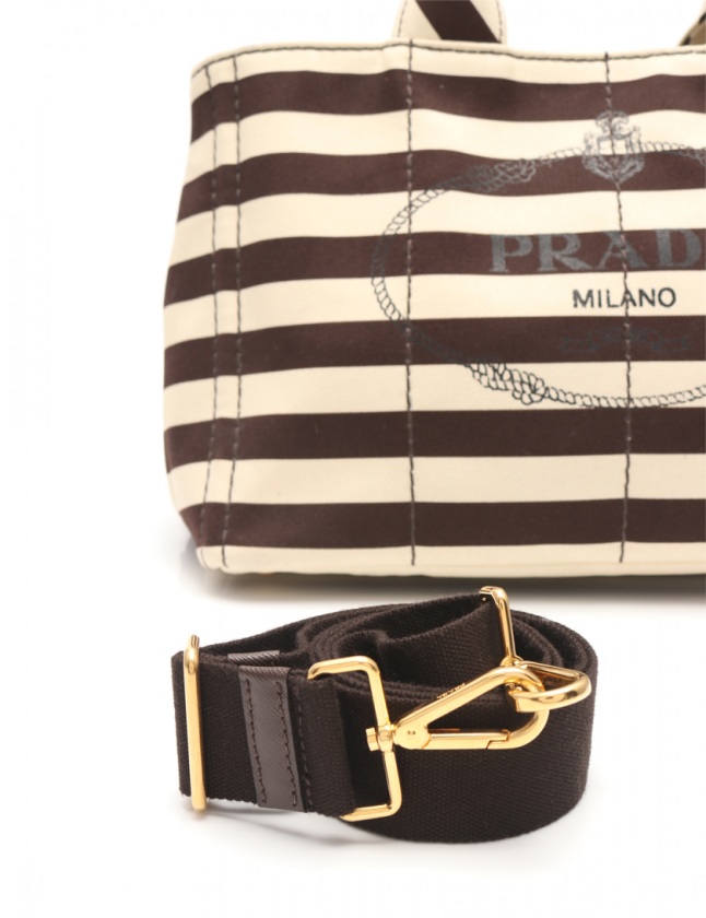 PRADAプラダトートバッグ CANAPA B2642B ダークブラウンボーダー PRADAプラダトートバッグ CANAPA B2642B ダークブラウンボーダー