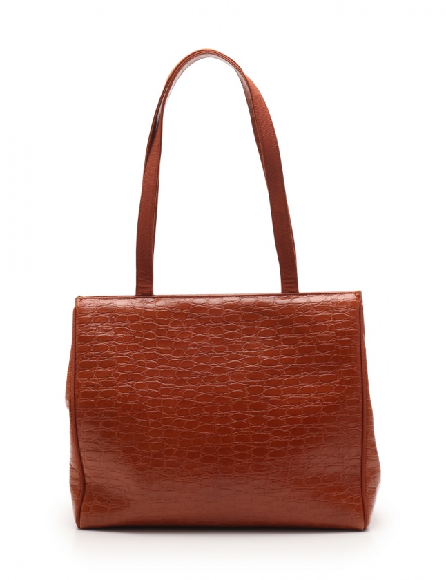 美品✨ フェラガモ トートバッグ ヴァラリボン レザー クロコ型押し オレンジ サルヴァトーレフェラガモ Salvatore Ferragamo トートバッグ
