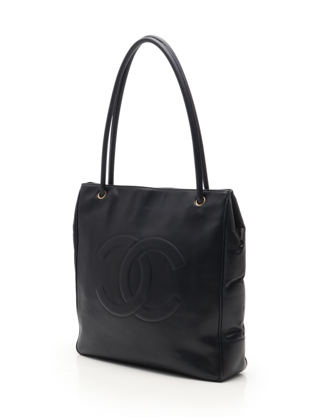 Chanel レザートートバッグココマークダークネイビー