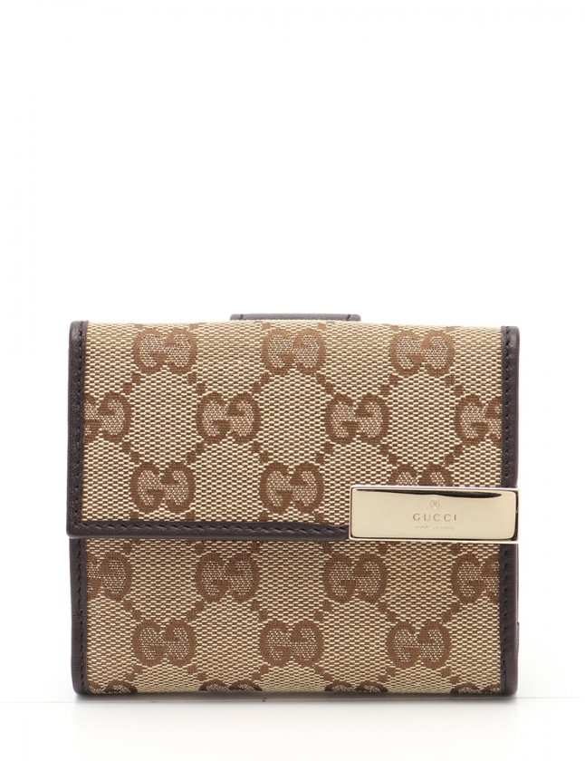 グッチ GUCCI 三つ折り財布 GGキャンバス ベージュ 茶 小物