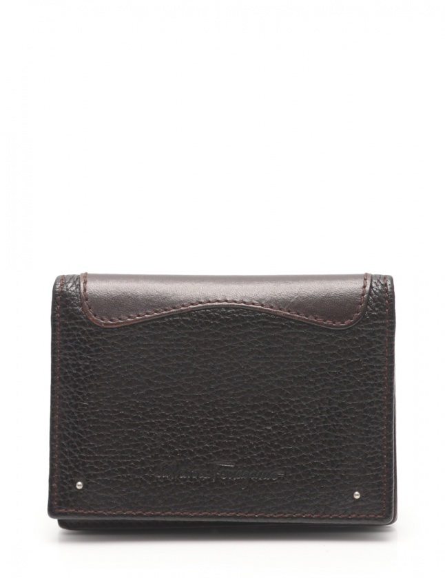 【美品】フェラガモ　名刺入れ　カードケース　レザー　ロゴプレート　ブラウン フェラガモ 名刺入れ ブラウン カードケース 美品】フェラガモ 名刺