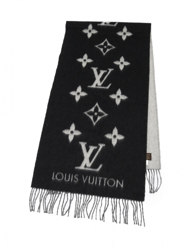 ルイヴィトン LOUIS VUITTON マフラー エシャルプ ロゴマニア 黒