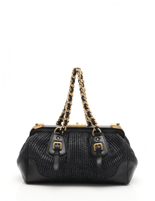 プラダ PRADA チェーンハンドバッグ PAGLIA+CINGHIAL 黒 BR3695 