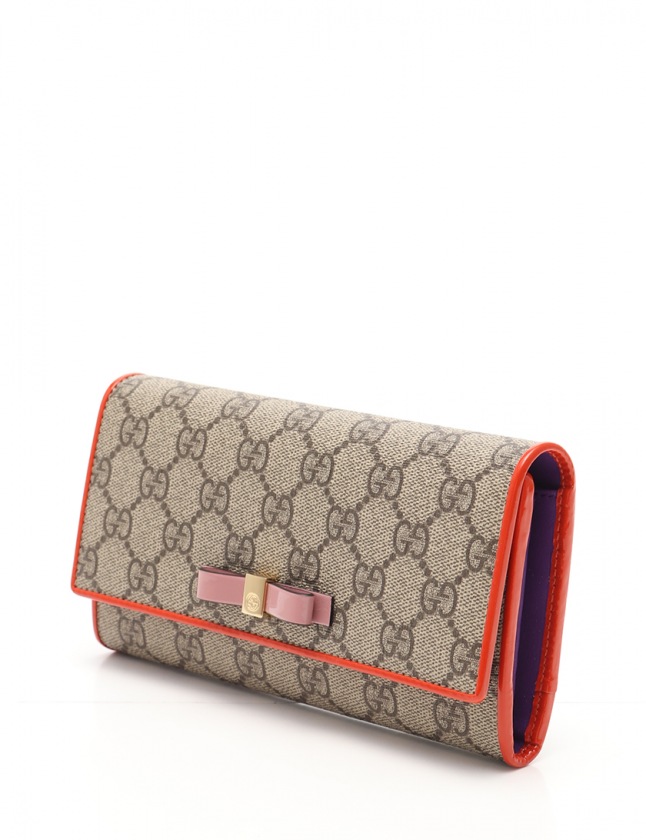 グッチ GUCCI 二つ折り長財布 GGスプリーム ベージュ ピンク オレンジ  