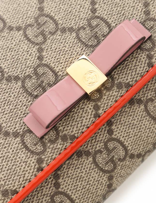 グッチ GUCCI 二つ折り長財布 GGスプリーム ベージュ ピンク オレンジ  