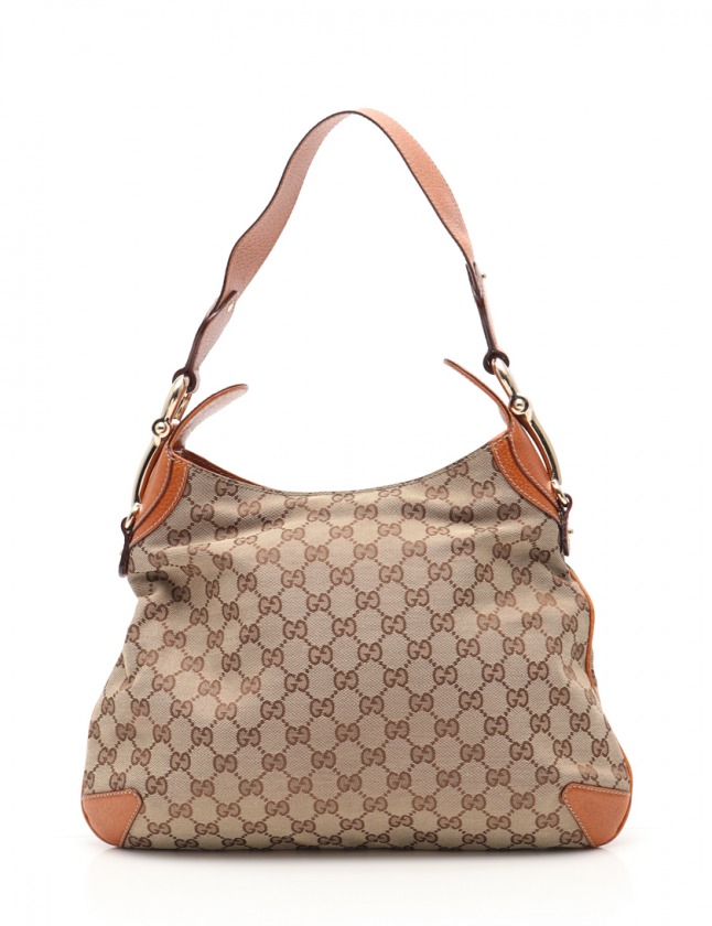 グッチ GUCCI ショルダーバッグ GGキャンバス ホースビット ベージュ 