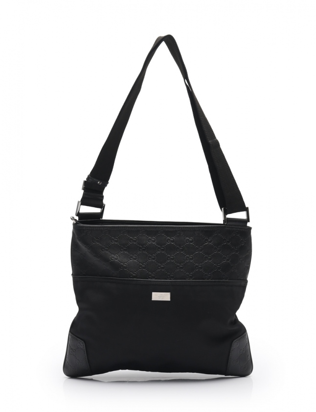 グッチ GUCCI ショルダーバッグ グッチシマ 黒 161822 ナイロン レザー  