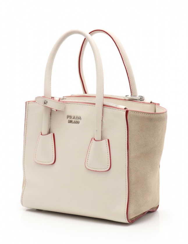 プラダ PRADA トートバッグ ショルダーバッグ グレー 赤 1BA025 レザー 