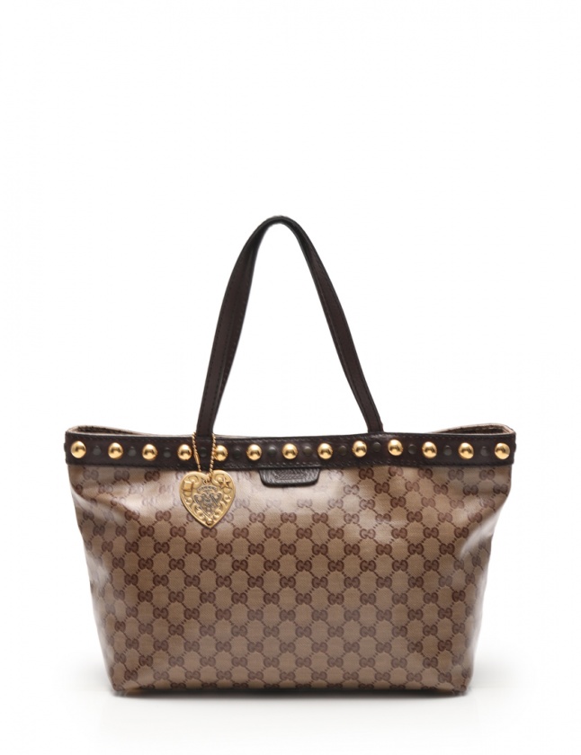 グッチ GUCCI トートバッグ クリスタルGG 茶 207291 PVC スタッズ  