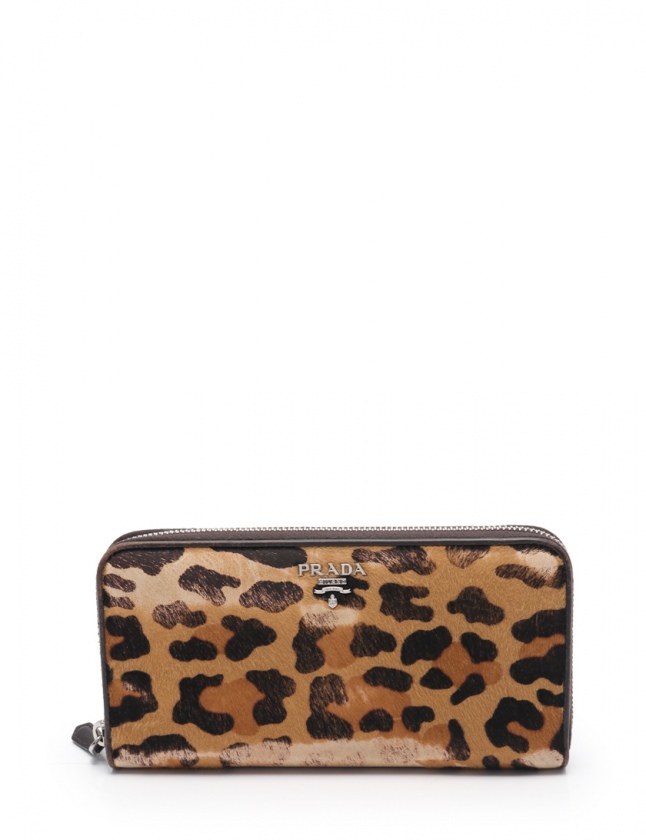 プラダ PRADA ラウンドファスナー長財布 ベージュ ダークブラウン 小物 