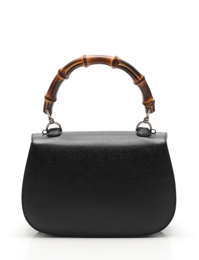GUCCI 黒 レザー ハンドバッグ バンブーハンドル GUCCI - GUCCI バンブーレザー ハンドバッグ /黒 正規品の通販