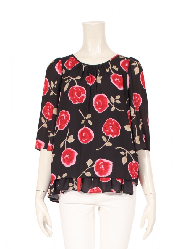 ケイトスペード KATE SPADE ブラウス 黒 ピンク S トップス 七分袖  