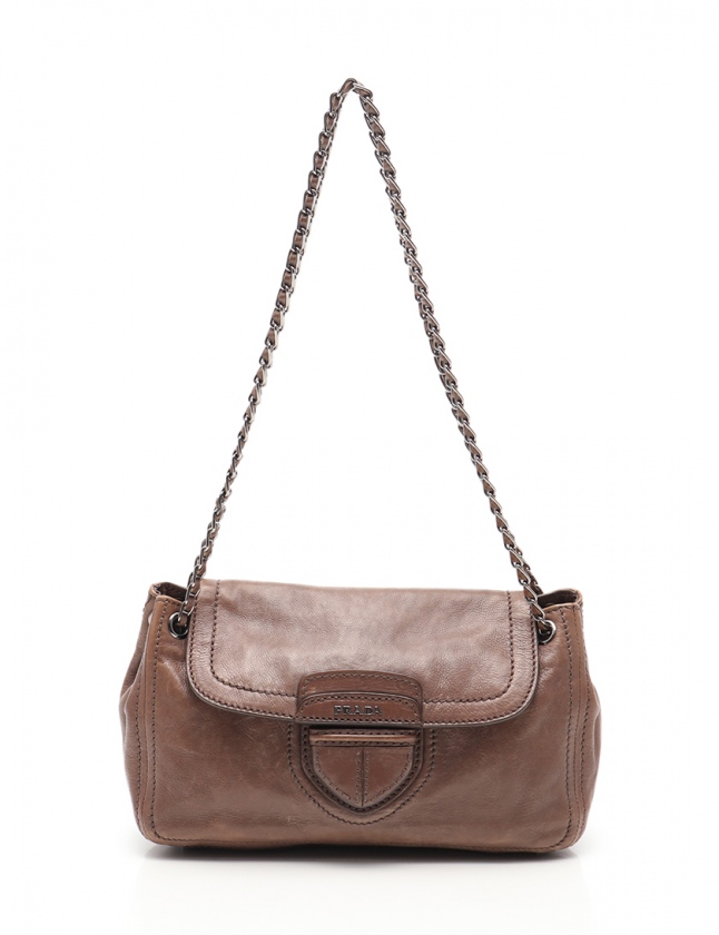 プラダ PRADA チェーンショルダーバッグ グレーブラウン B4658C レザー 