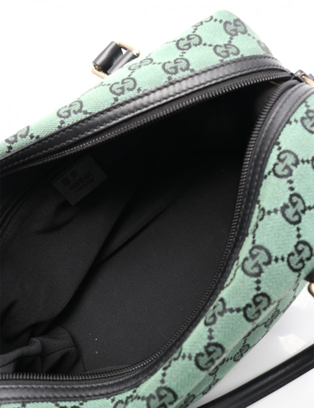 グッチ GUCCI ミニボストンバッグ ハンドバッグ GGキャンバス 緑 黒