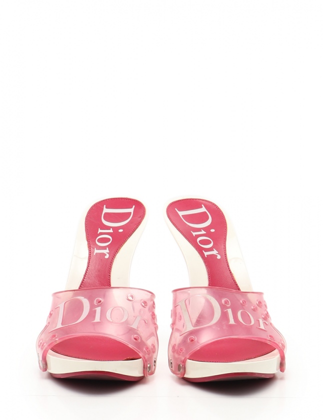 クリスチャンディオール Christian Dior ミュール サンダル ピンク 白